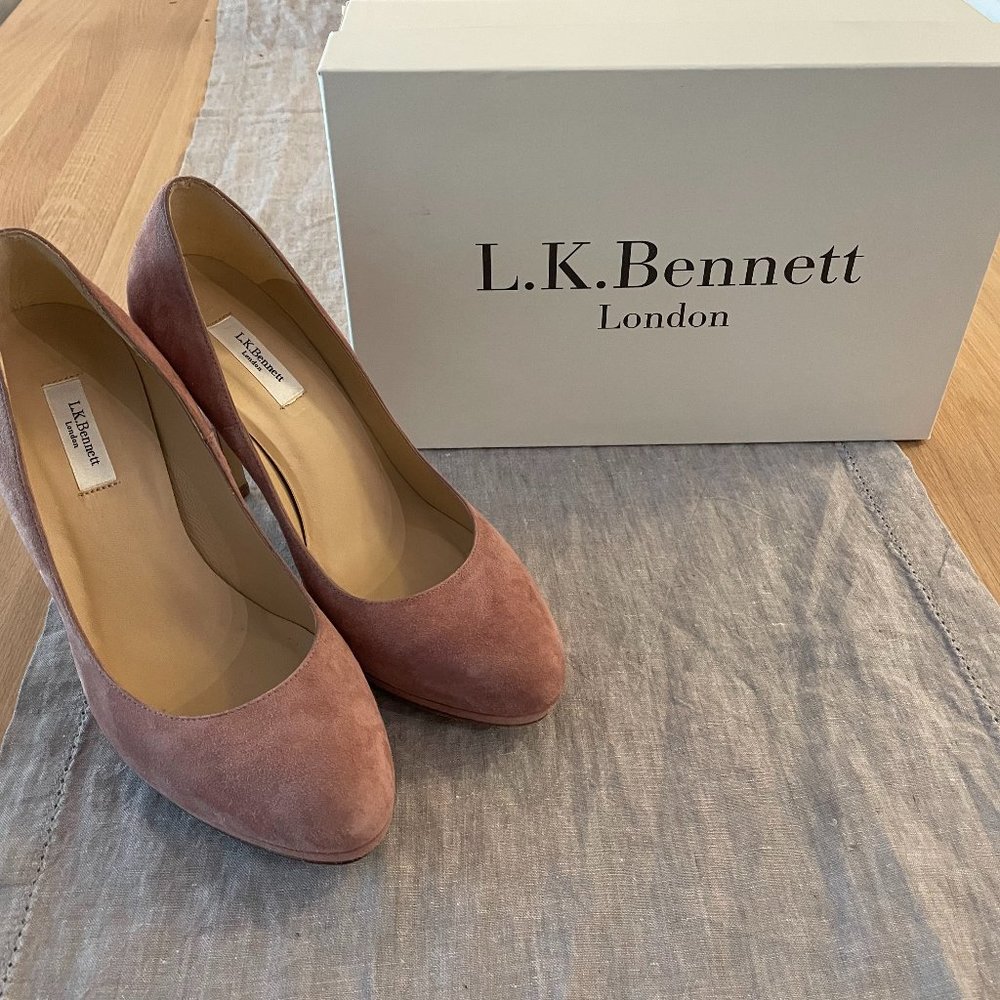 L.K. Bennett - Sledge Platform Court Shoes, Dark Pink Suede - Size 39